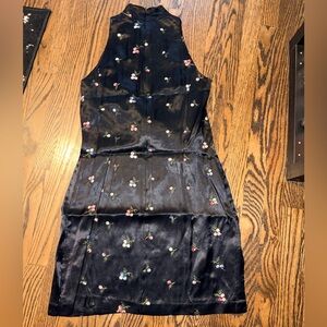 Rampage Black satin Dress with Floral Accents
